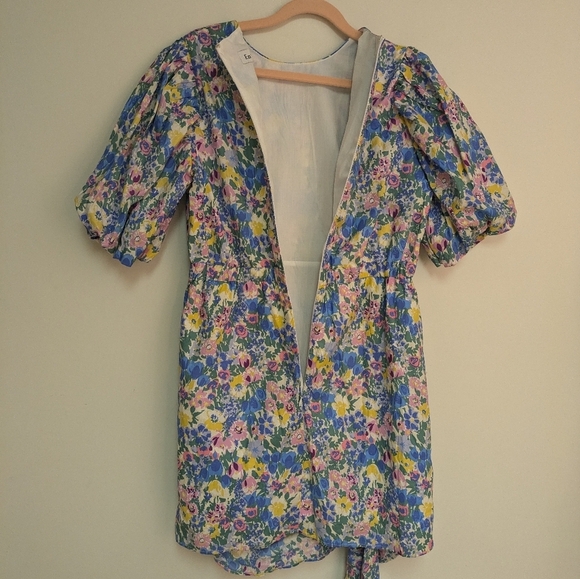 En Saison Puff Sleeve Floral Midi Dress Size Medium Cotton - Picture 13 of 17